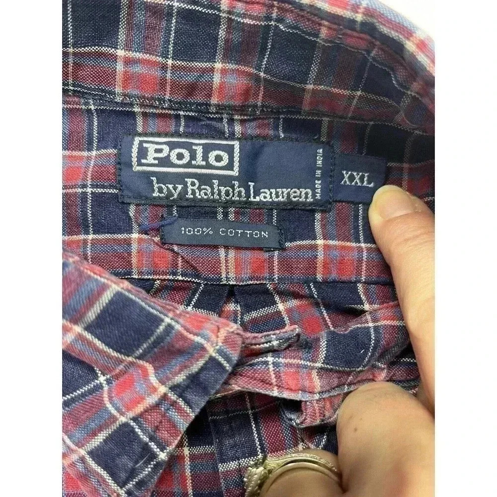 Polo Ralph Lauren Cotton Button Down Shirt Red Blue Plaid Men's Size 2XL. - Picture 3 of 14